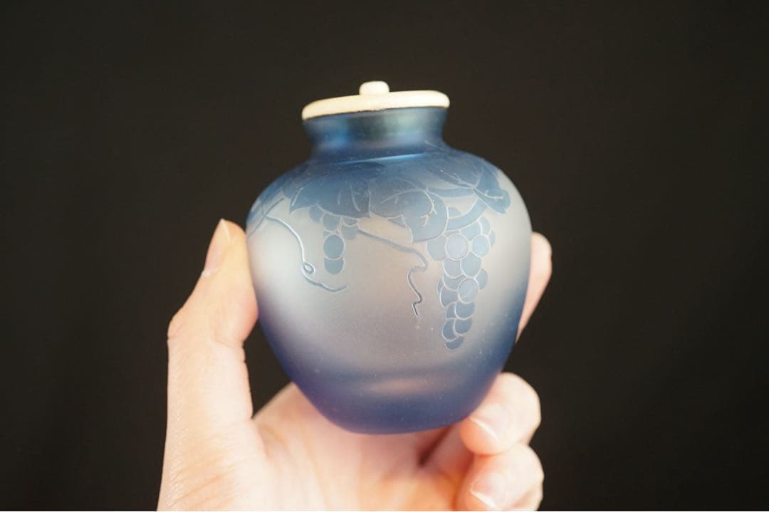 新倉晴比古 作 義山硝子 葡萄 蔓 文林茶入 共箱 夏 茶道具