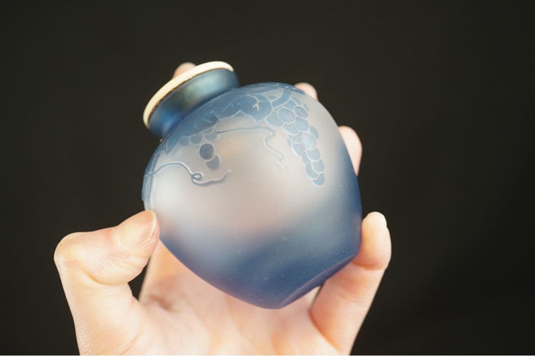 新倉晴比古 作 義山硝子 葡萄 蔓 文林茶入 共箱 夏 茶道具