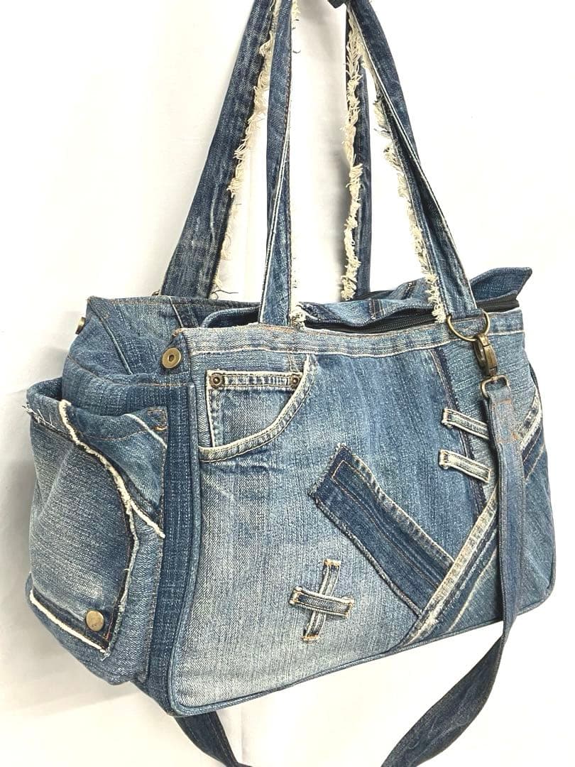 S1-68 美品 Ragstar デニムキャリーバッグ BOX型2way 1点物