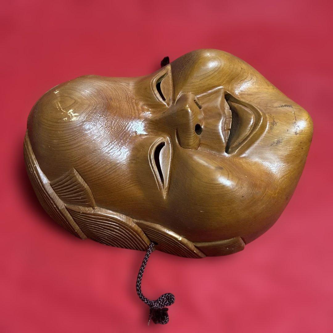 【縁起物】お多福、おたふく、木彫り面※縦約25cm横約18cm【旧家蔵片付け品】