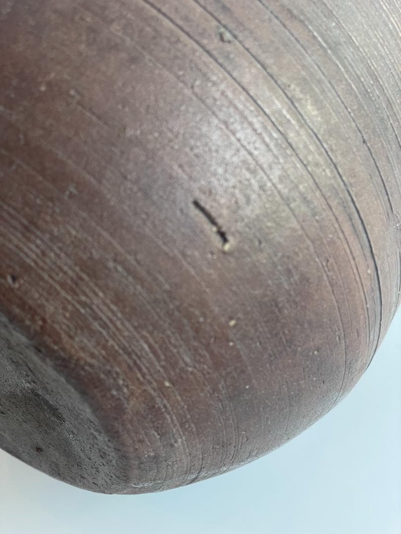 明治期 備前焼 古備前 輪線文 糸目 船徳利 大型 花瓶 花器 花入 焼締