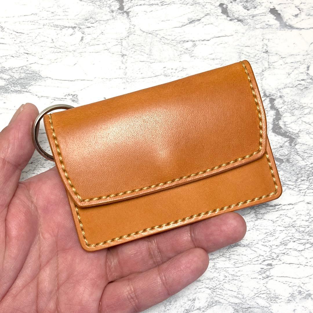 【総手縫い】栃木レザー マルチケース キャメル キーリング付 スマートキーケース