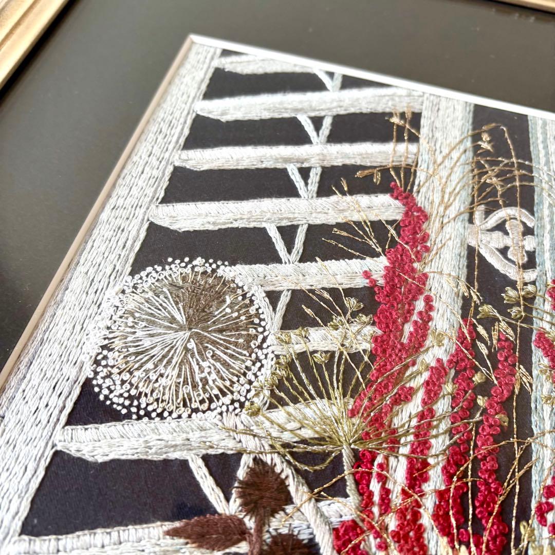 刺繍 刺繡アート 花 花束 額装 額 額入り ハンドメイド クラシカル モダン