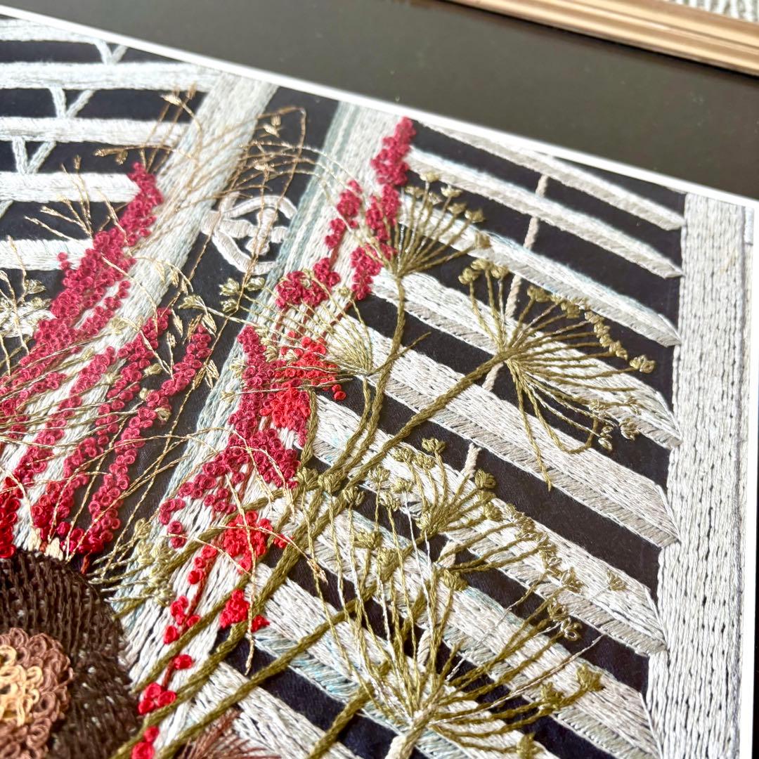 刺繍 刺繡アート 花 花束 額装 額 額入り ハンドメイド クラシカル モダン