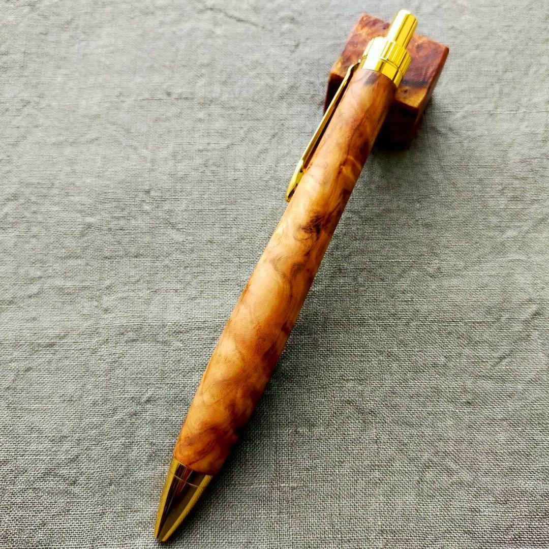 屋久杉　金襴杢　ハンドメイド　木軸ボールペン　G2　天然木　ゴールド
