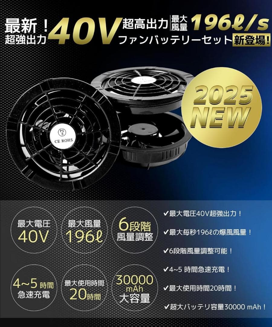 空調服【40V/30000mAh】ファン バッテリー セット