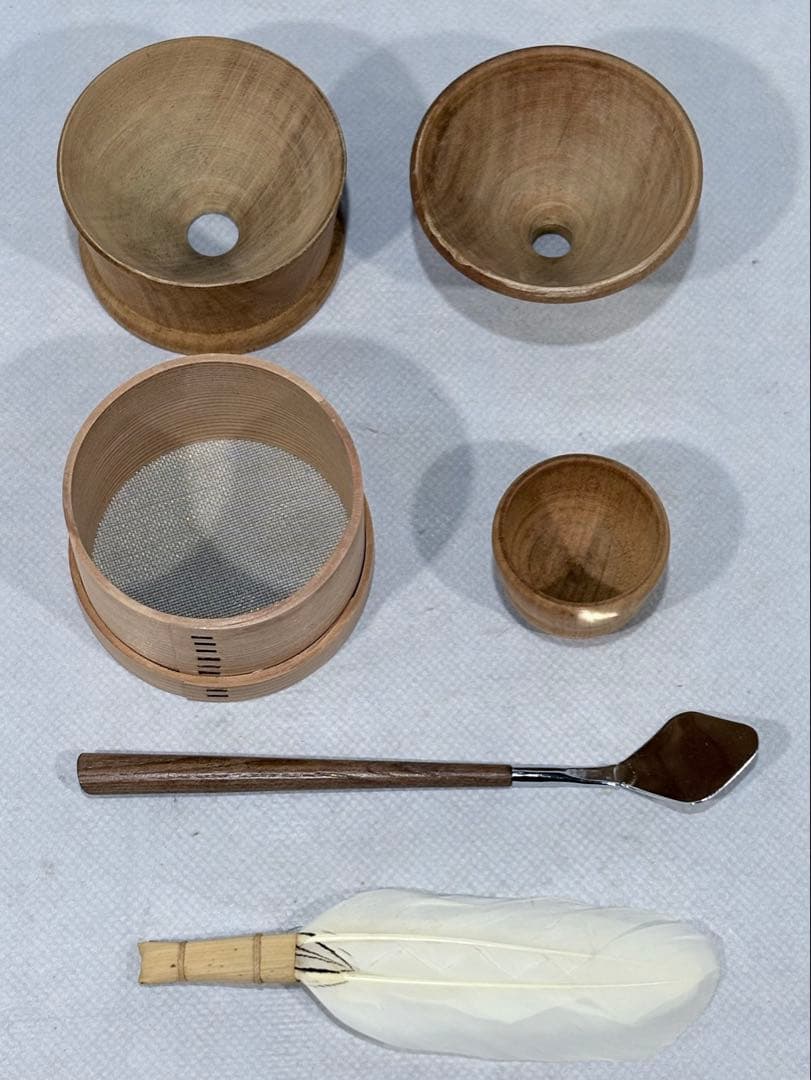 茶掃箱セット(茶漏斗、曲茶篩、水屋茶杓、小羽箒) 美品　茶道具　送料込