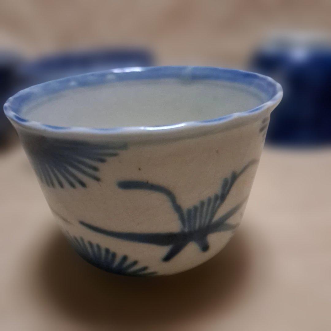 印判　染付け　蕎麦猪口　5点　絵柄違い　⑪