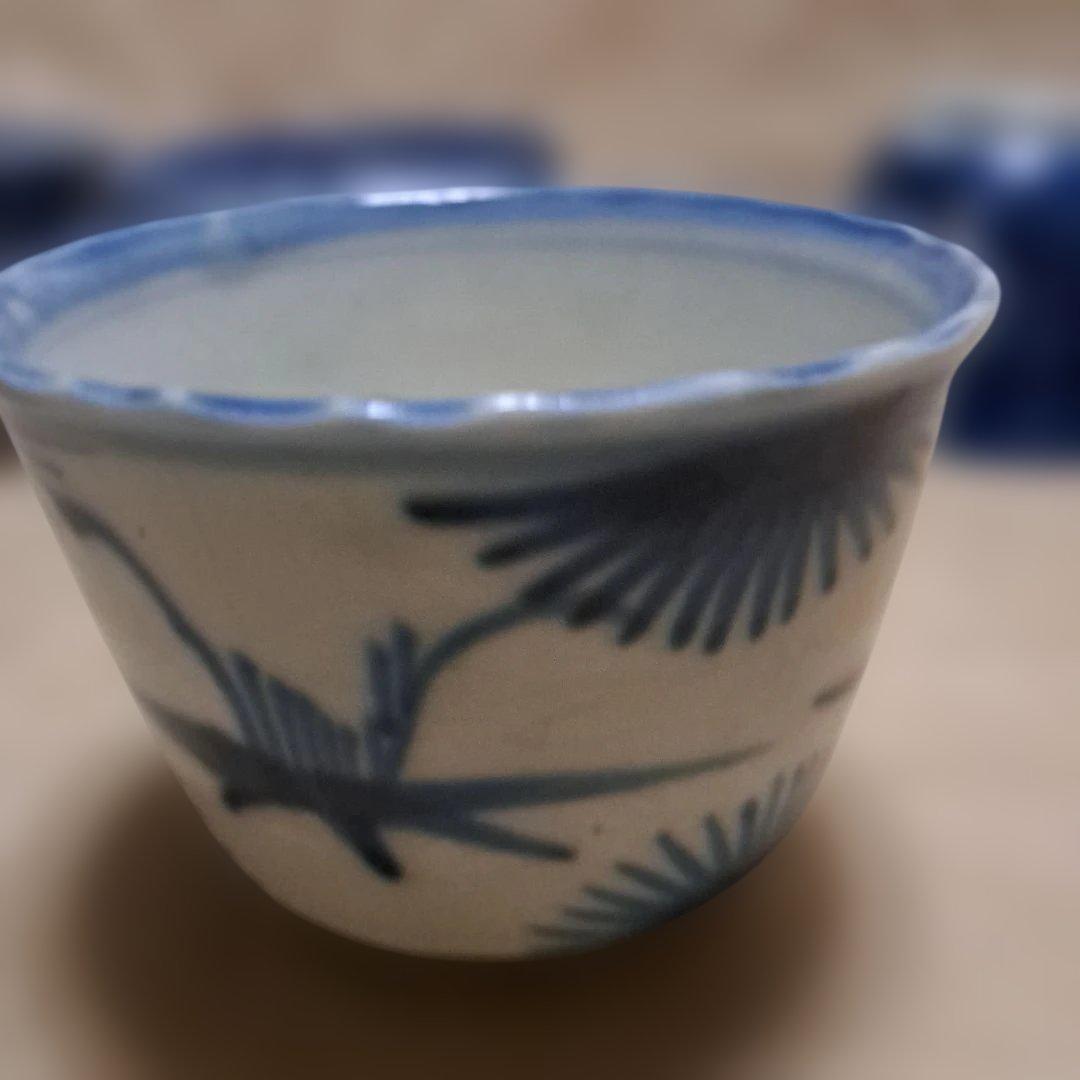 印判　染付け　蕎麦猪口　5点　絵柄違い　⑪