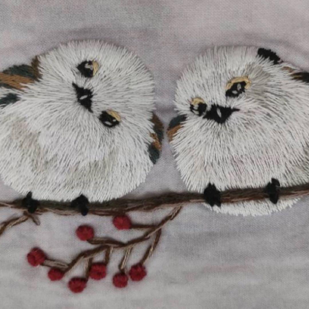作家作品＊シマエナガ刺繍バッグ＆巾着セット 上質ハンドメイド 未使用