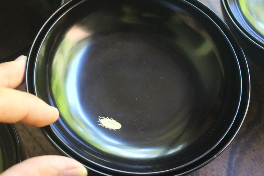 風情ある秋草闇蒔絵に見返虫蒔絵のお椀5点（検輪島塗蒔絵椀雑煮椀