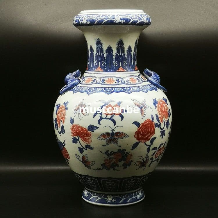 清乾隆青花釉里紅胡蝶尊 景徳鎮 陶磁器 装飾品 現代工芸品 美術品 置物