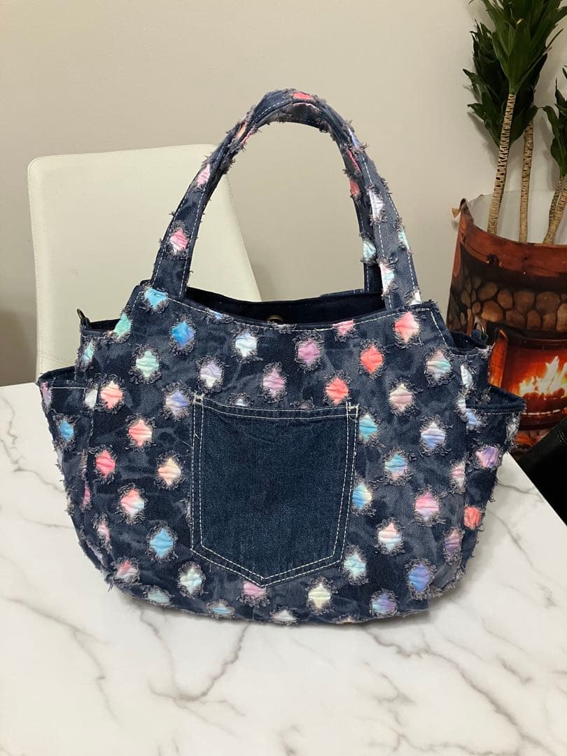691大きめデニムリメイクバック　ハンドメイド