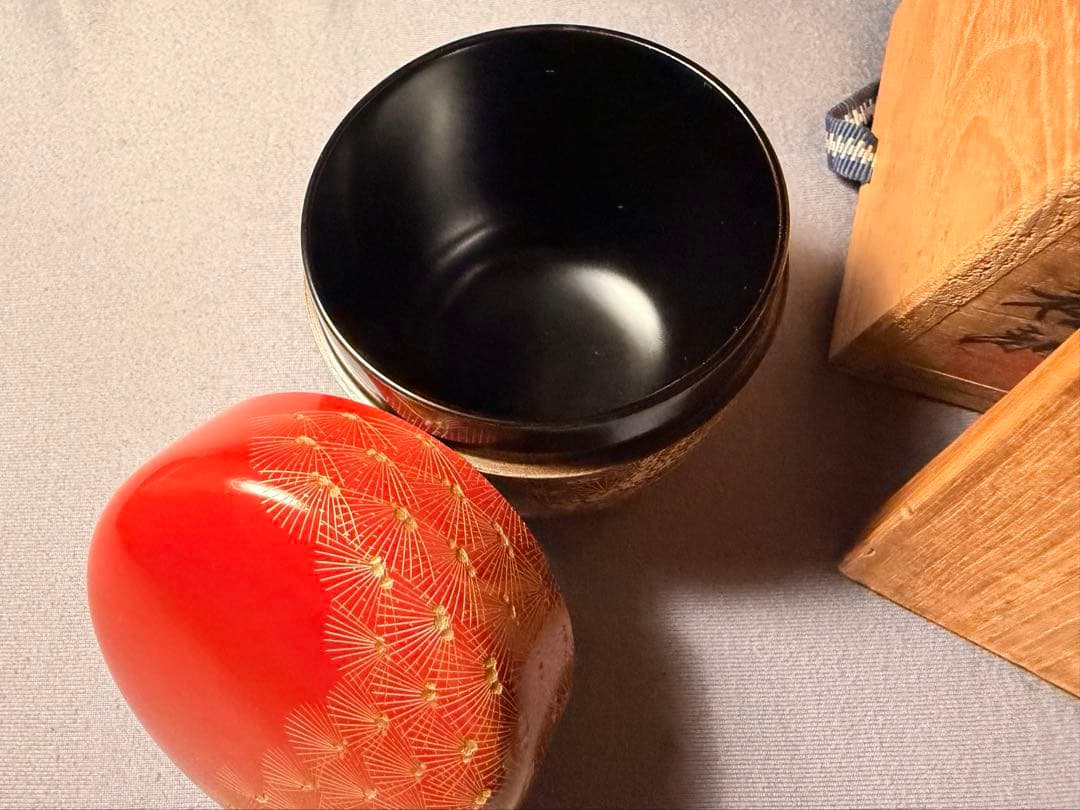 輪島塗】茶道　沈金　稔刻　棗 木製箱付き　安村　稔