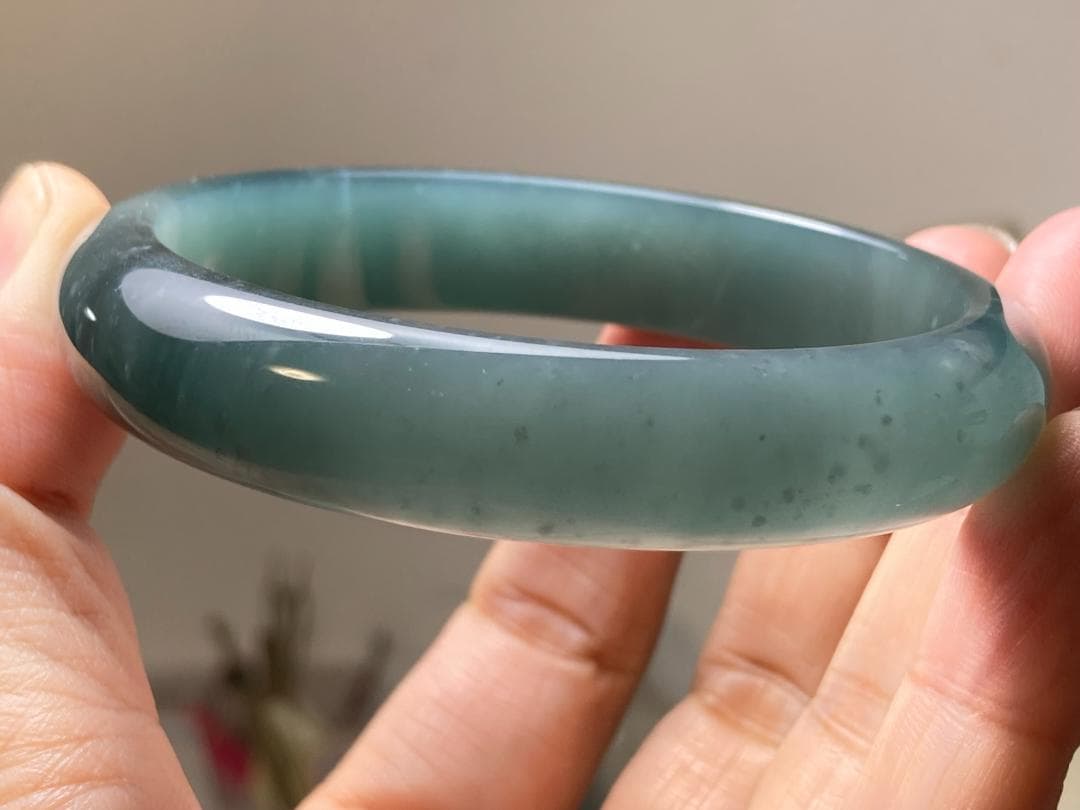 BG9-15 美品 氷糯種 青緑色 58.7MM グアテマラ産 本翡翠 バングル