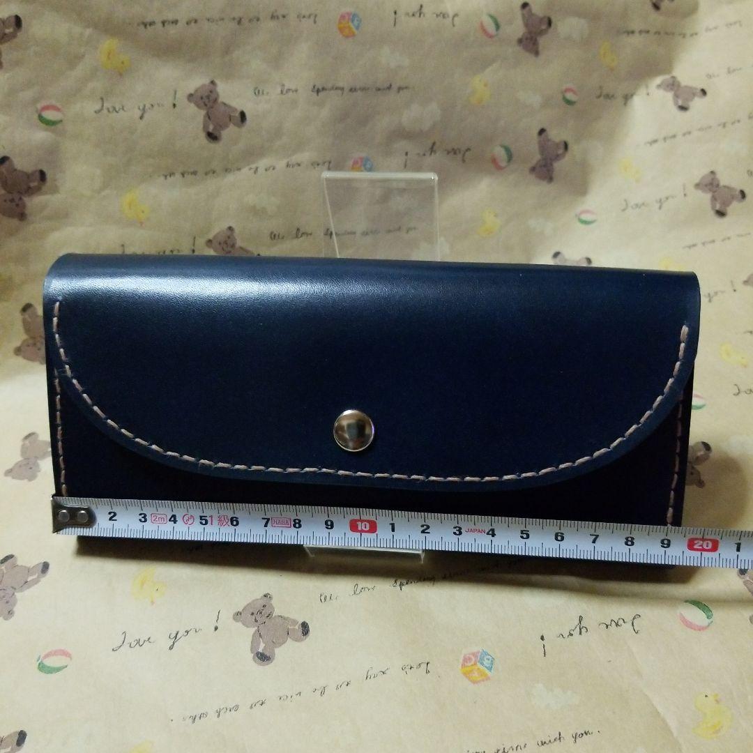 牛革　ネイビー✖️ヌメ革　超シンプル　ハンドメイド長財布
