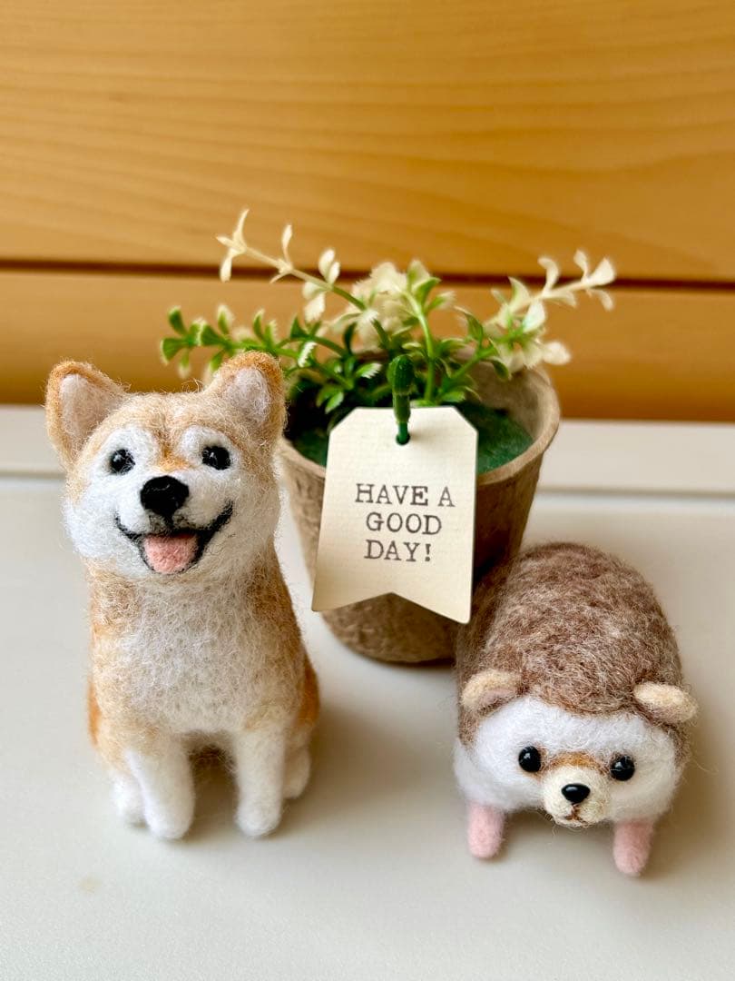レフア♪犬 柴犬ちゃん ハリネズミちゃん 羊毛フェルト ハンドメイド