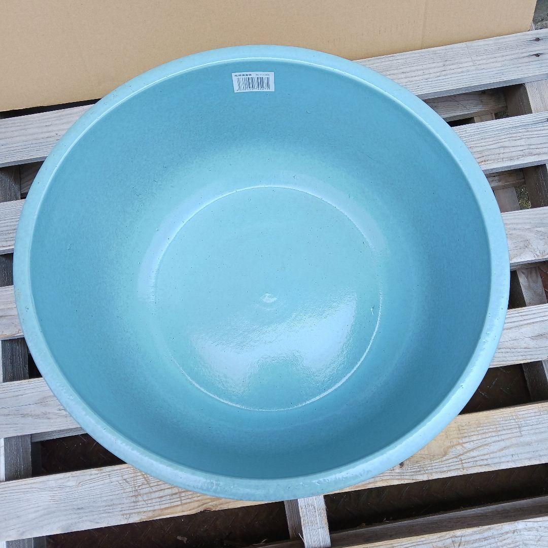 新品　特大52x49　陶器　睡蓮鉢　難有　メダカ鉢　水色　ブルー　ルーバーLWC