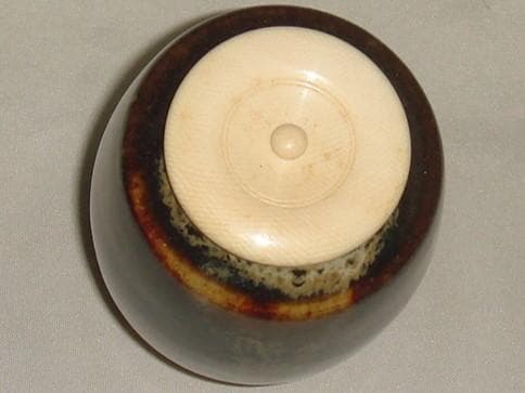茶道具　遠州七窯膳所焼　岩崎新定作　膳所肩衝茶入　唐花雙鳥長斑錦仕覆付　美品！！