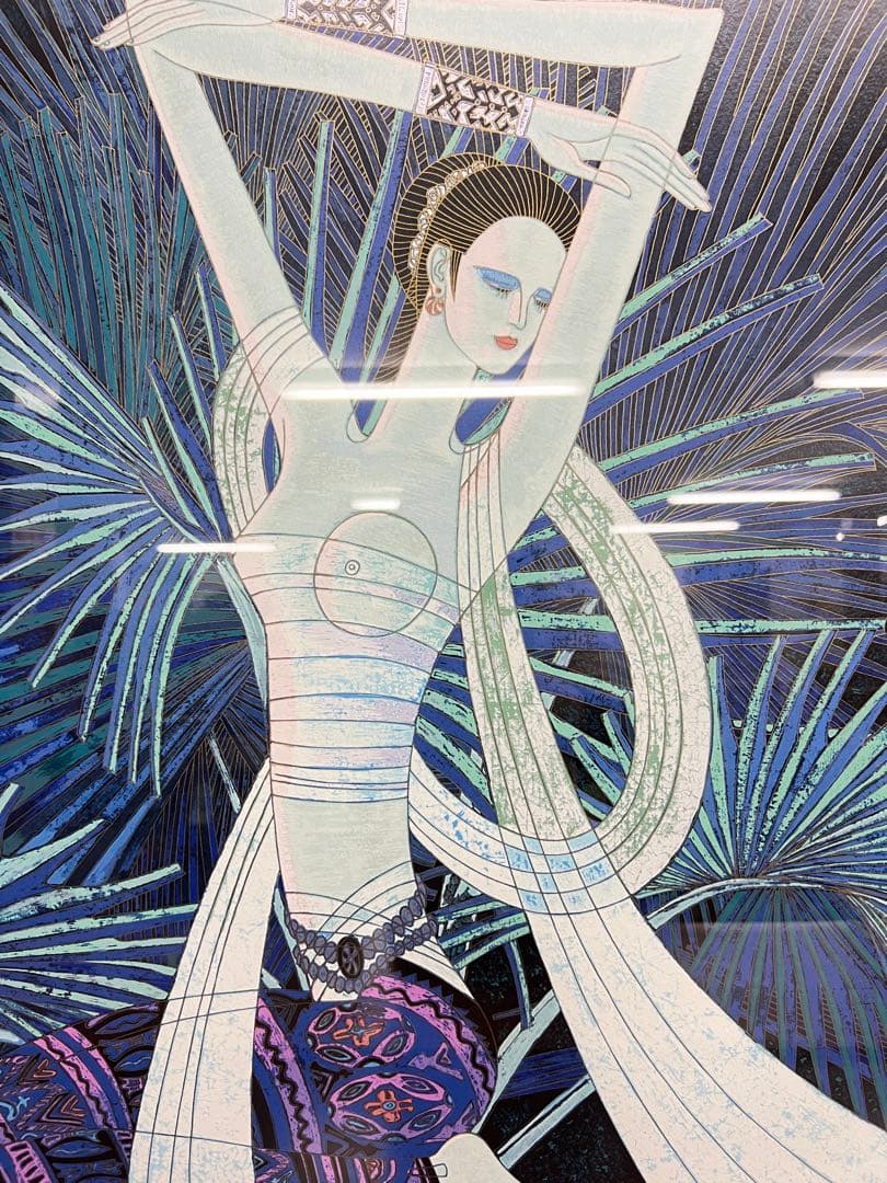 【模写】丁紹光 孔雀の舞 骨董 時代物 中国古美術 高さ約86cm