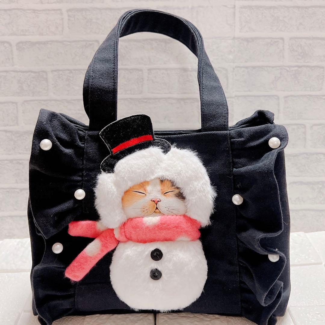 コヤンイサムチョン トートバッグ 雪だるま ねこ ブラック 帆布