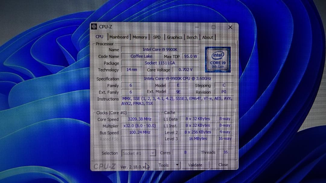 Intel Core i9-9900K CPU 3.60GHz ①