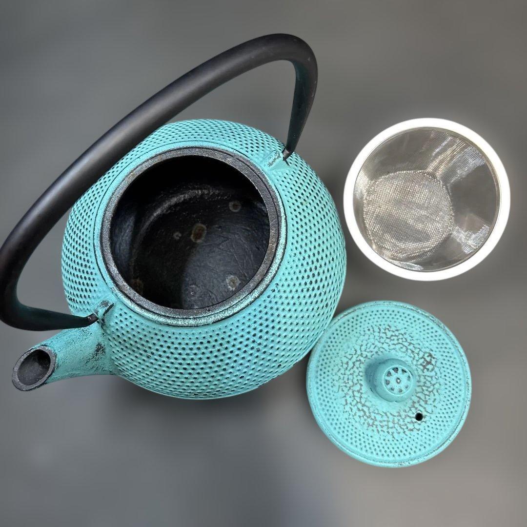 南部鉄器 急須 ティーポット トルコブルー 霰 Roji風 内部サビあり