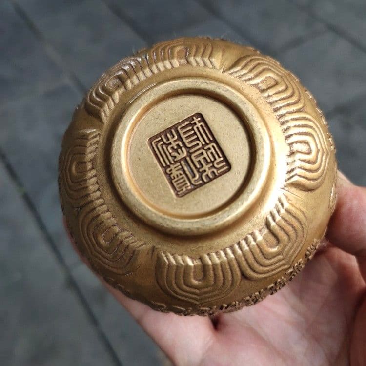銅 細工 般若波羅蜜多心経仏杯 聖杯 工芸品 美術品 置物