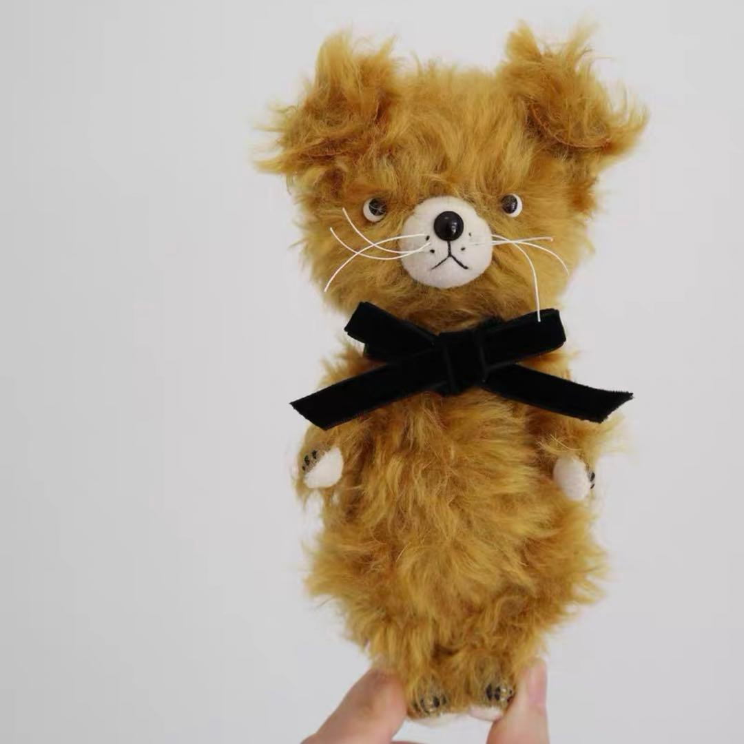茶色のふさふさワンワン アーティストベア 海外作家様 犬 ハンドメイド 置物