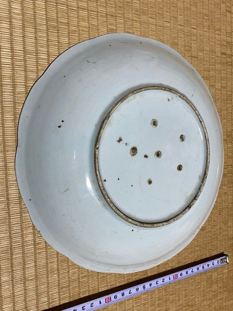 ♦️江戸時代後期 古伊万里 墨弾き 染付山水文様 輪花大皿 盛り付け皿骨董品