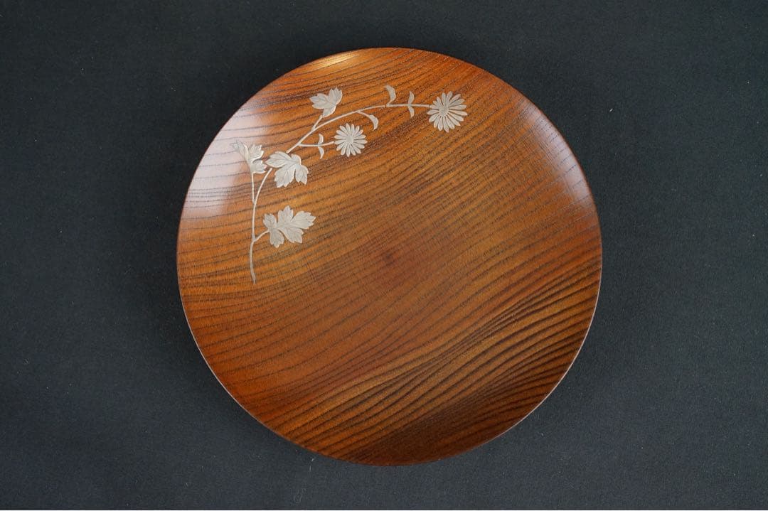 天然木 木製 蒔絵 パン皿 桐箱付 菓子器