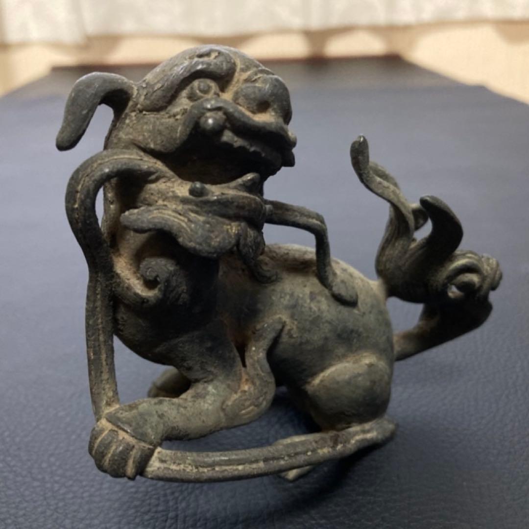 獅子 狛犬 古銅 置物 オブジェ 工芸品 古美術 骨董品 レトロ アンティーク