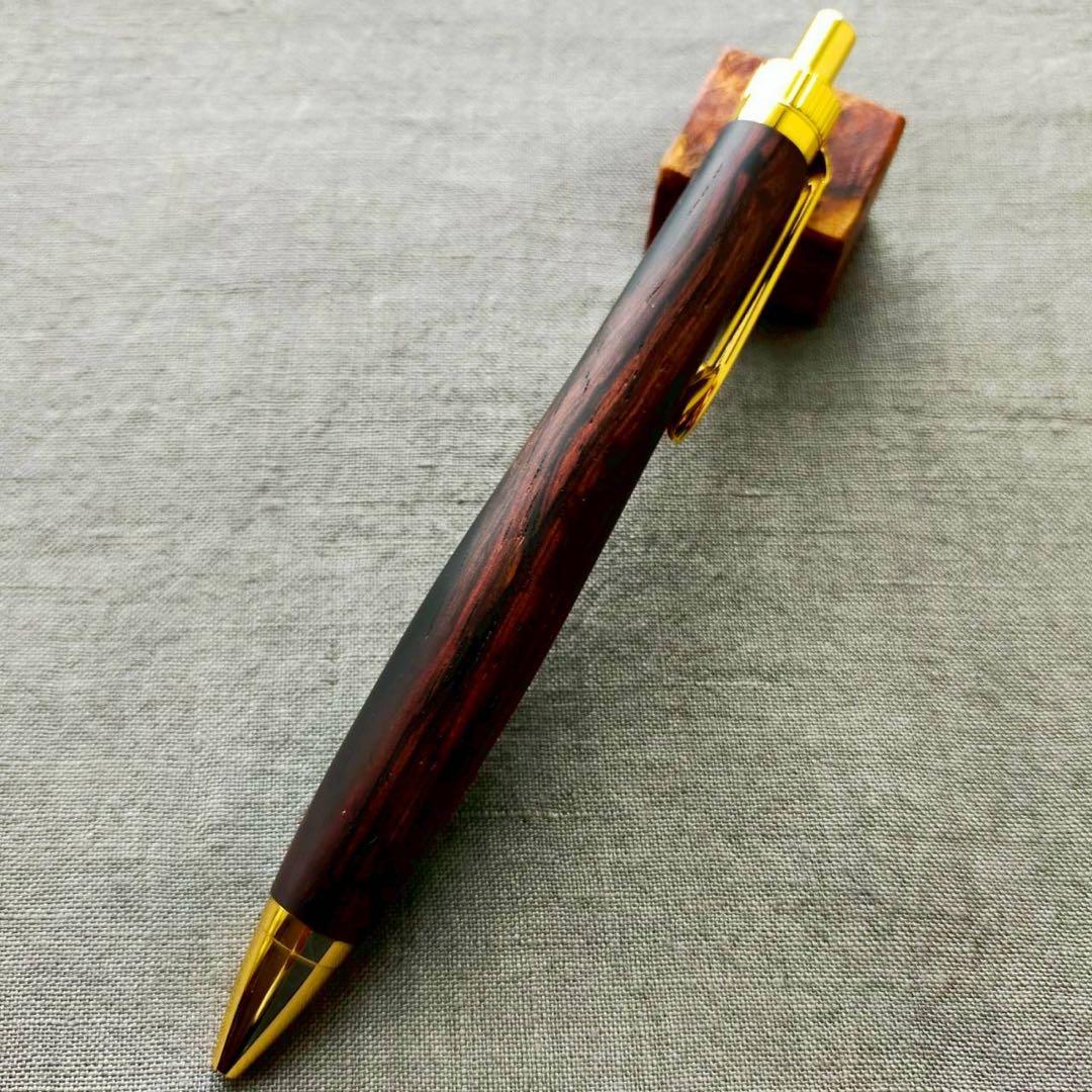 ブラジリアンローズウッド　ハンドメイド　木軸ボールペン　G2　天然木　ゴールド