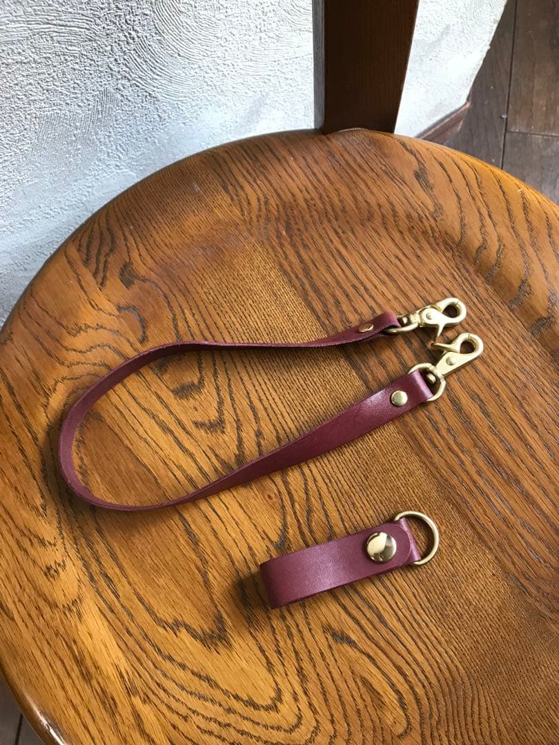 レザー　ハンドメイド　トラッカーウォレット　ワインレッド