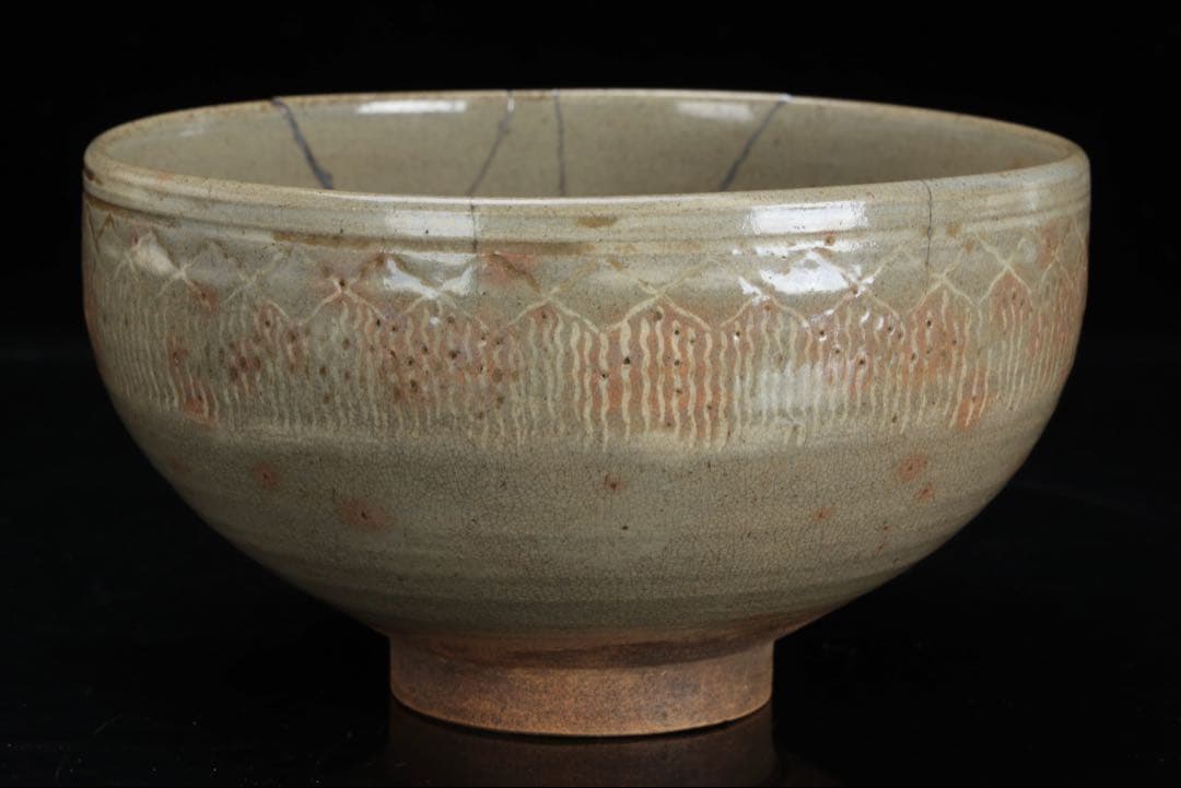 御本手 印花文 三島茶碗 銀継 箱付 茶道具 抹茶腕 金継 時代 古美術 骨董品