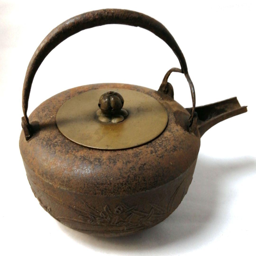 【骨董品】龍文堂造　銚子　銅蓋鉄瓶