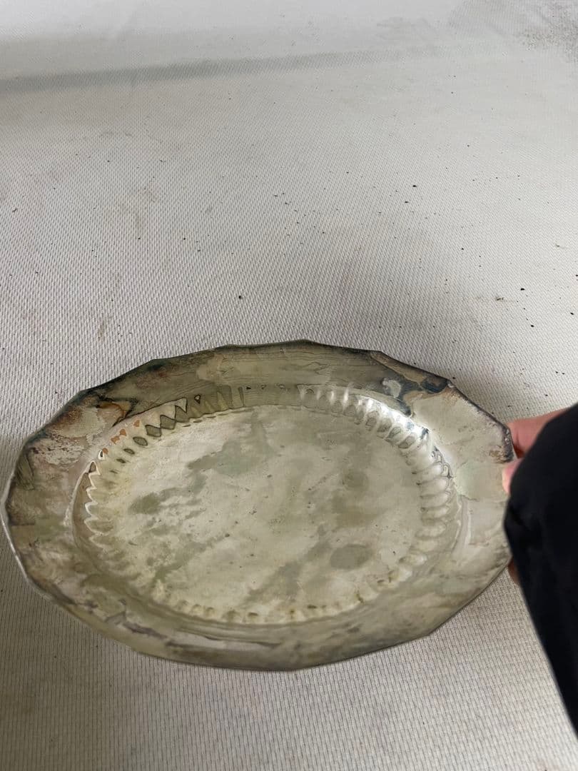 青海皿 金属製 木箱付き在名あり