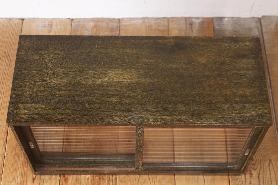 レトロ 戸棚 卓上 ガラスキャビネット 収納 ラック モールガラス ラワン材