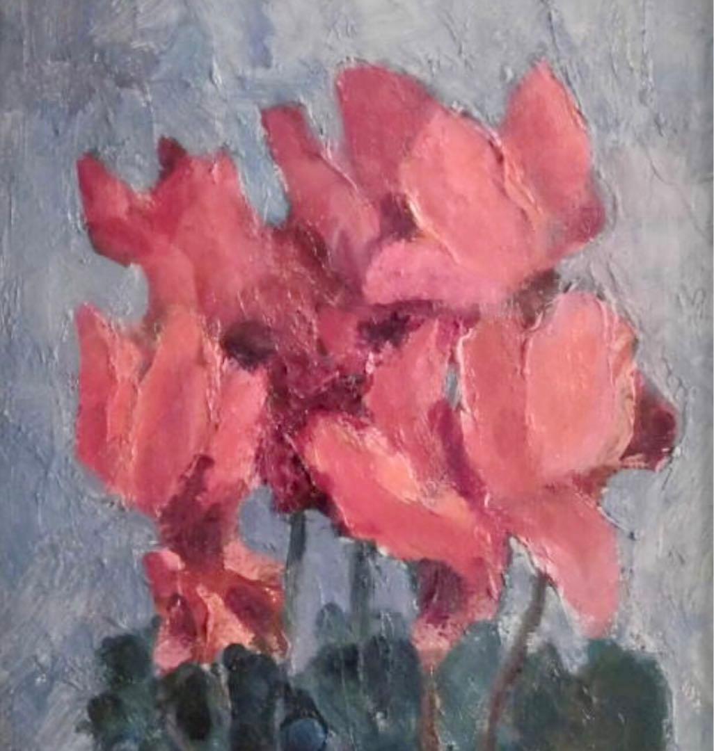 Yoshiro 油彩原画「シクラメン」直筆サイン SM号額装39x32cm