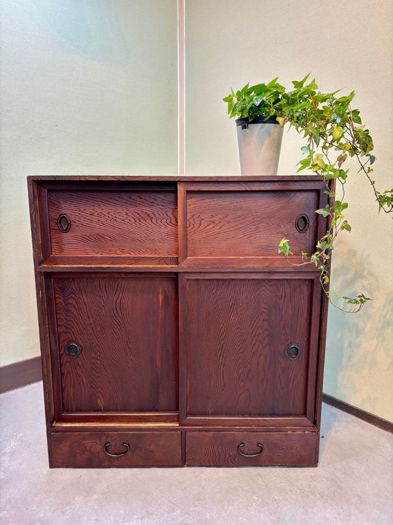 昭和レトロ 木製収納棚 引き出し付 茶箪笥 水屋箪笥 和モダン 古家具