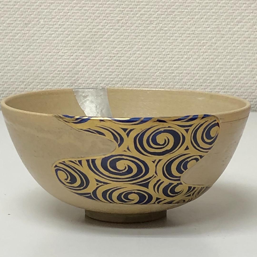【未使用】西村利峰　京焼　茶碗 月に流水絵 　共箱