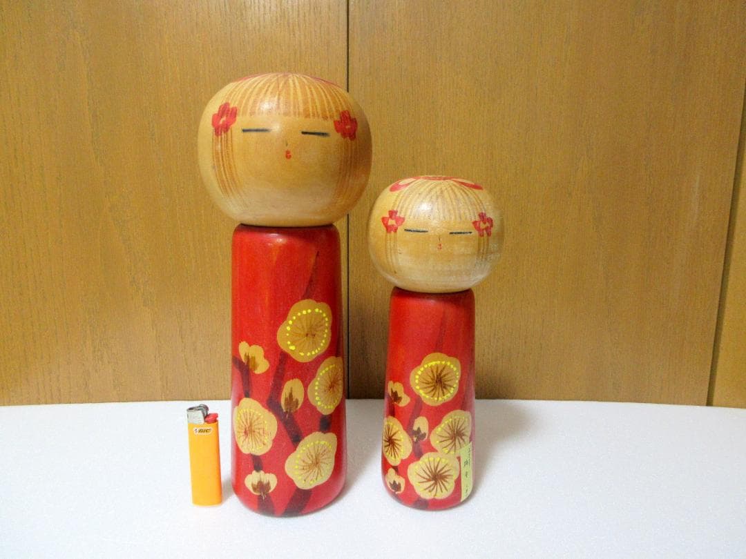 創作こけし 白峰作 梅童 大きいサイズ 2体セット / 昭和レトロ 郷土玩具