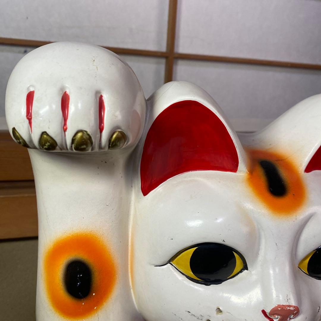貯金箱招き猫 陶器製 左手挙げ