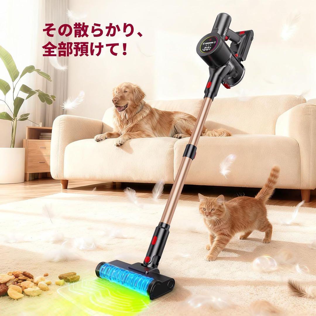 コードレス掃除機 軽量 伸縮型パイプ 収納スタンド付 大容量バッテリー 低騒音