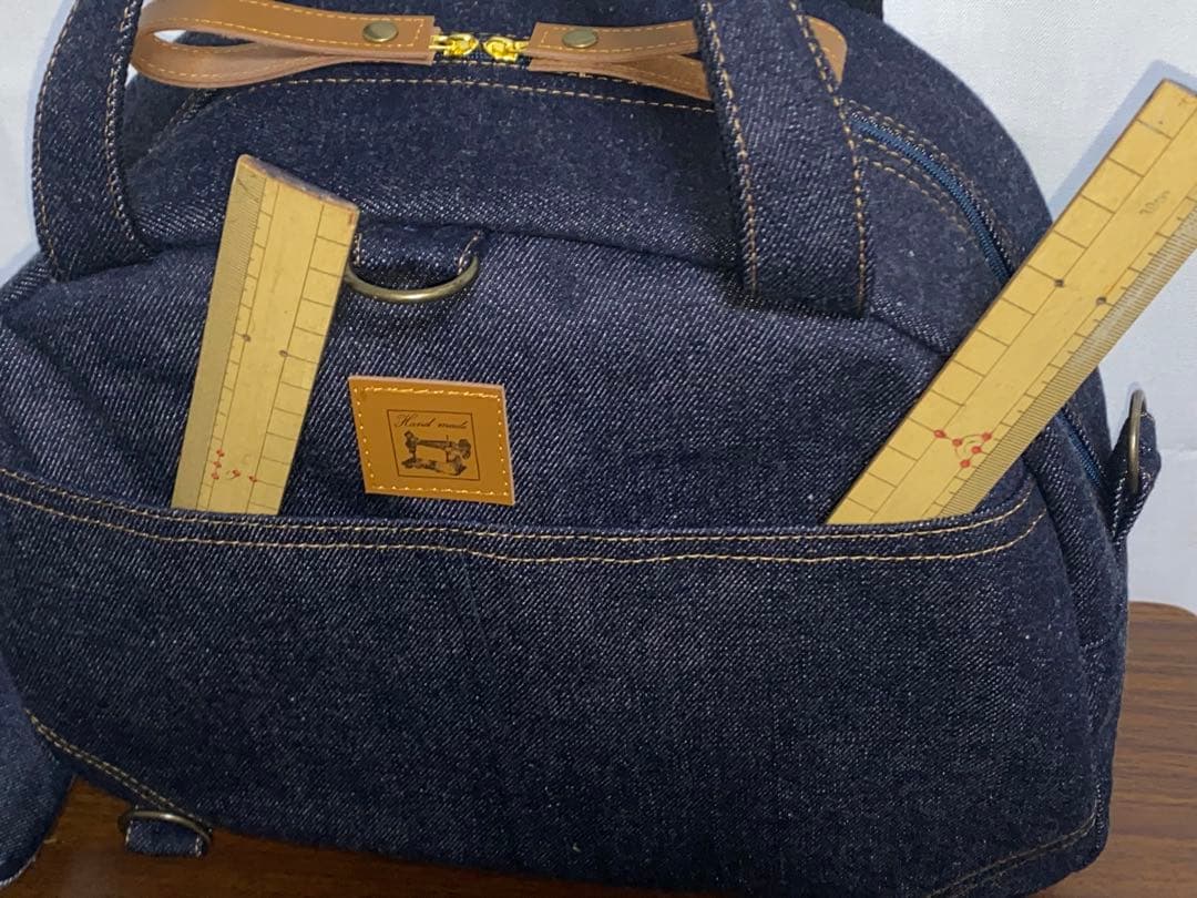 ハンドメイド☆岡山デニム☆扇型☆リュック対応☆4wayボストンバッグ