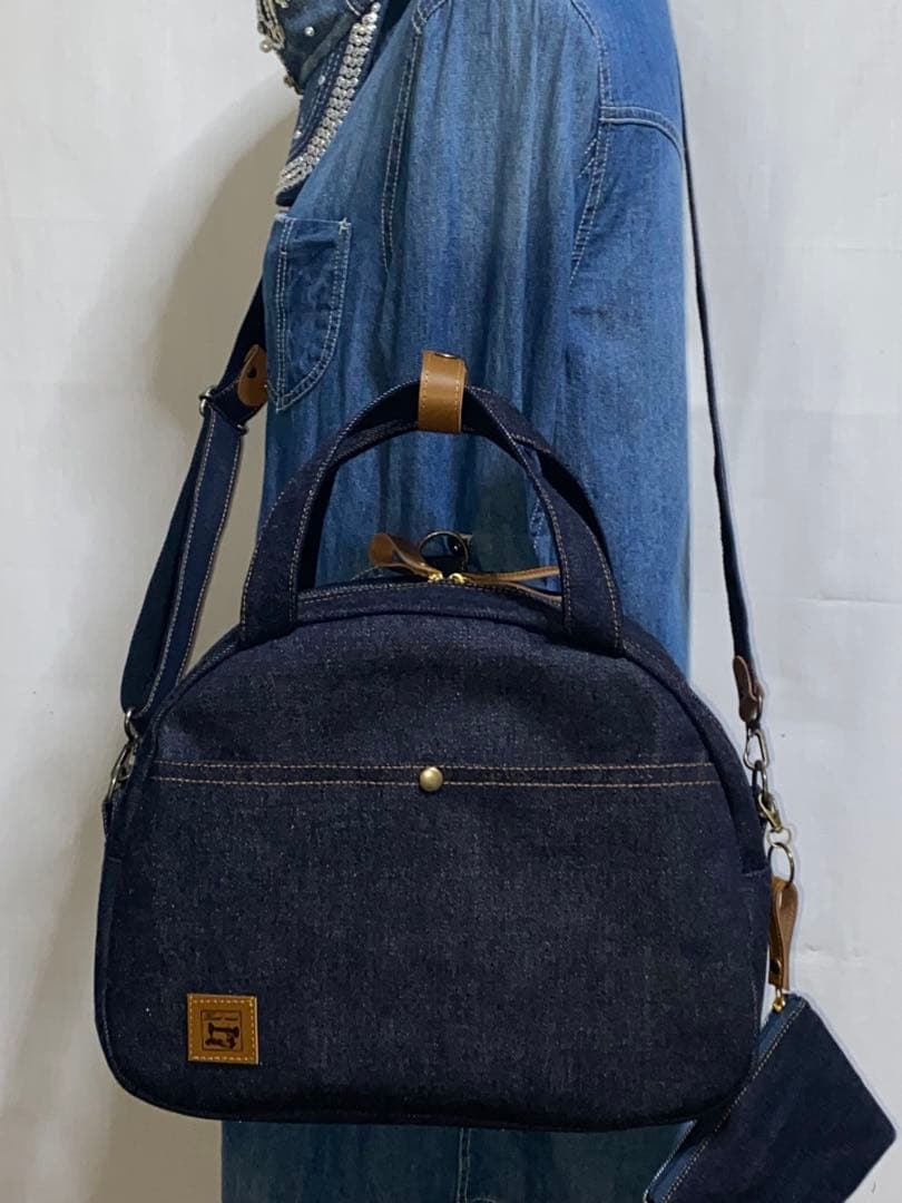 ハンドメイド☆岡山デニム☆扇型☆リュック対応☆4wayボストンバッグ