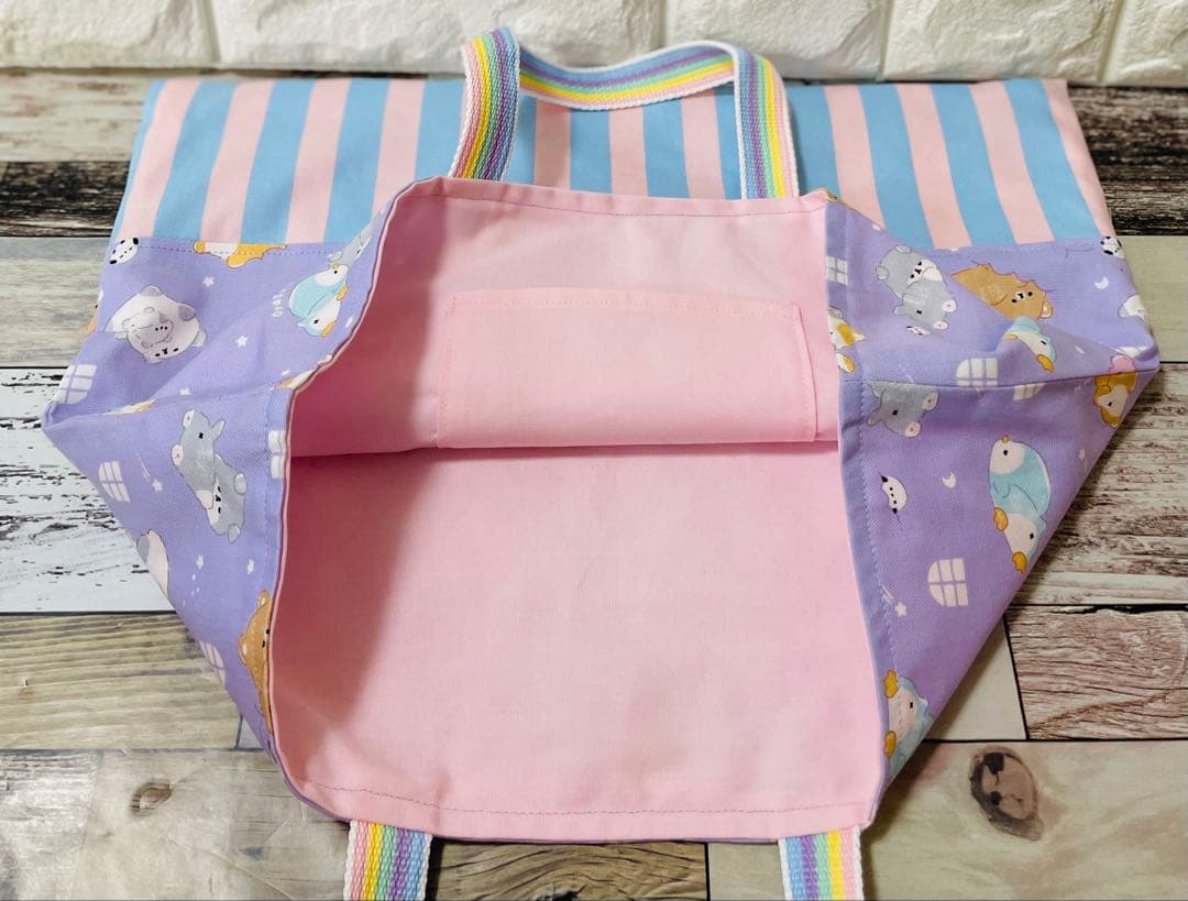 ねむねむ　ハンドメイド　女の子　レッスンバッグ　入学　入園　上履き　体操着