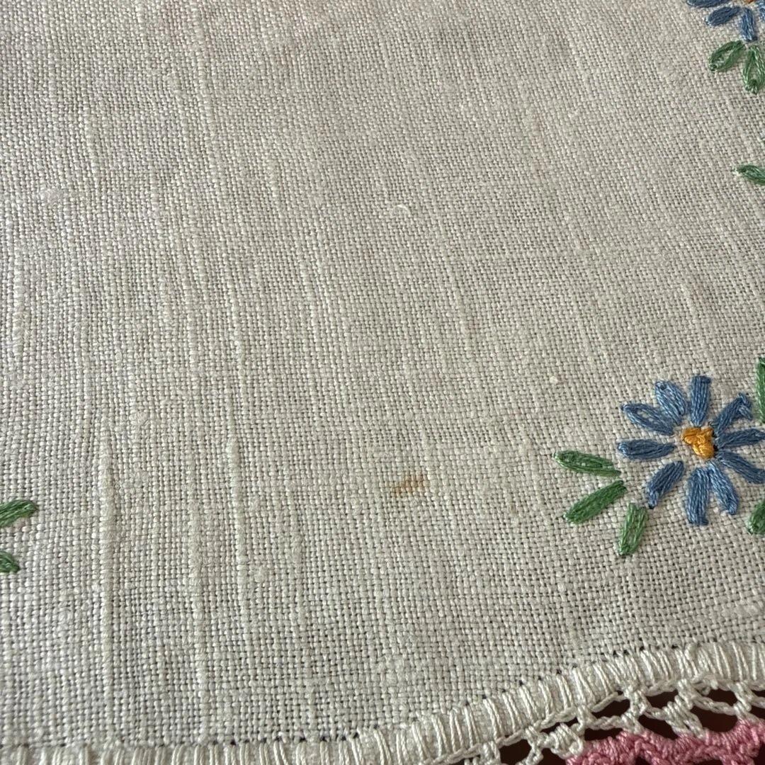 フランスアンティークஐ⋆*可愛い❤︎ピンク花柄手刺繍クロス３枚セットஐ⋆*