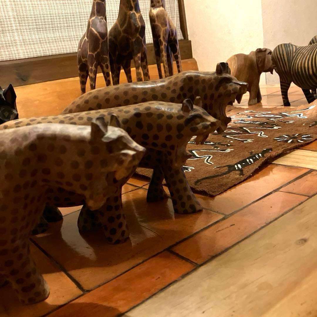 ✨レアビンテージ品✨　ハンドメイド 木製動物オブジェセット アフリカンスタイル