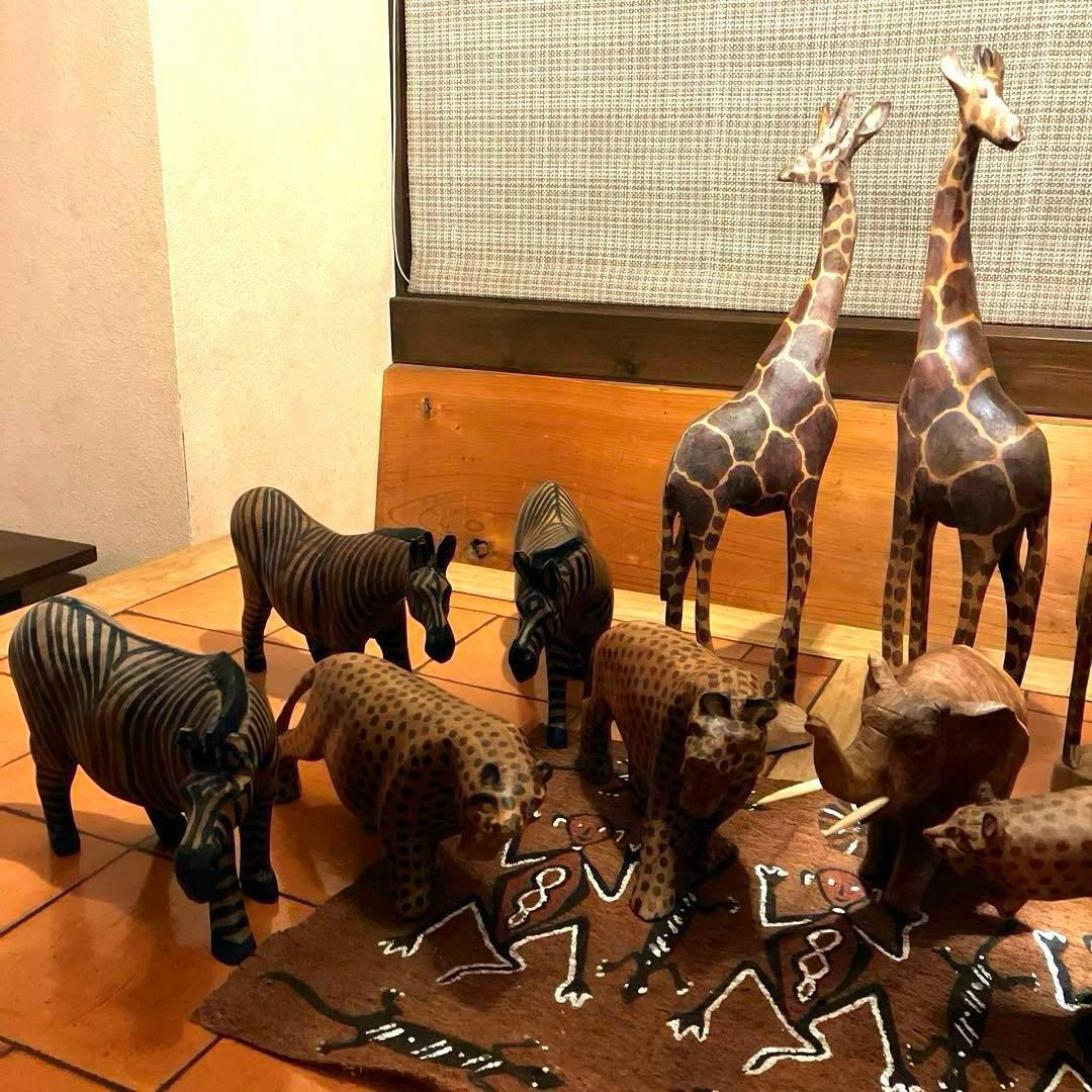 ✨レアビンテージ品✨　ハンドメイド 木製動物オブジェセット アフリカンスタイル